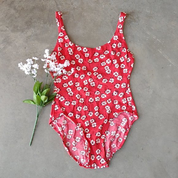 J. Crew Other - Vintage J. Crew Red Floral One-Piece Swimsuit M
